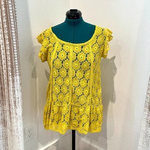 Stella Martini Yellow Lace Blouse, Size M